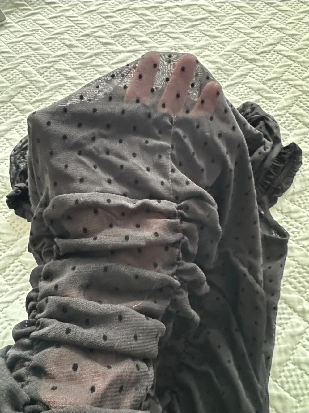 NWOT Sheer Kimchi Blue Black Swiss Dot Ruched Puff Sleeve Tee Swiss Dot - Picture 3 of 4
